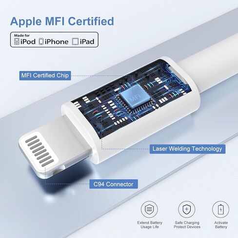 شاحن سيارة iPhone معتمد من Apple MFi، محول شاحن سيارة USB C شحن سريع لهاتف iPhone 13 Pro Max/12 Mini/11/XS/8/7/6/iPad، ولاعة سجائر مزدوجة المنفذ مع 2 كابل لايتنينج لشاحن iPhone in Kuwait