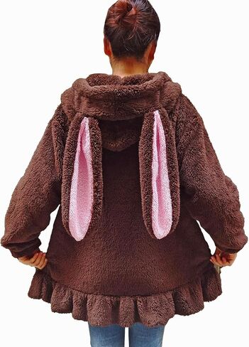 Warm Women Fluffy Bunny Or Bear Ear Dress Hoodie Tops Jacket Coat,Sweet Kawaii Hooded Sweatshirt in Saudi Arabia