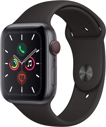 Apple Watch Series 5 (GPS + Cellular, 44MM) Space Black Stainless Steel Case with Black Sport Band (Renewed) in Saudi Arabia