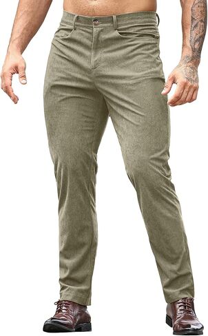 HOTake Men's Casual Corduroy Pants Lightweight Stretch Corduroy Trousers Straight Fit Dress Pants in Kuwait