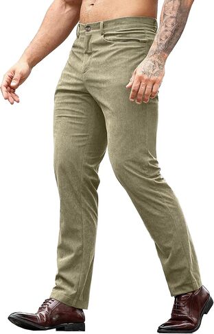 HOTake Men's Casual Corduroy Pants Lightweight Stretch Corduroy Trousers Straight Fit Dress Pants in Kuwait