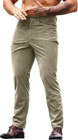 HOTake Men's Casual Corduroy Pants Lightweight Stretch Corduroy Trousers Straight Fit Dress Pants in Kuwait