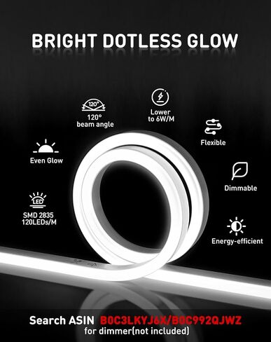 Shine Decor LED Rope Lights AC 120V, Connectable & Cuttable Dotless 120LEDs/M Eco Neon Strip Lighting, ETL IP65 Waterproof & Weather-Resistant for Home Commercial, 8x16mm, 6000K Cool White, 82FT in Kuwait