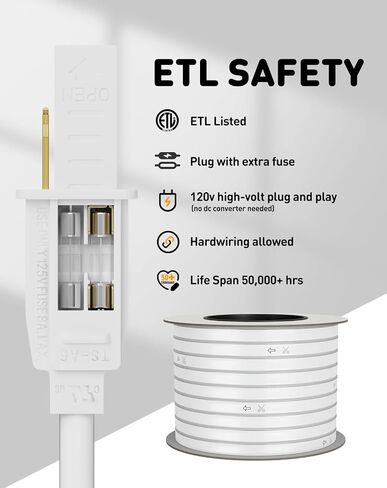 Shine Decor LED Rope Lights AC 120V, Connectable & Cuttable Dotless 120LEDs/M Eco Neon Strip Lighting, ETL IP65 Waterproof & Weather-Resistant for Home Commercial, 8x16mm, 6000K Cool White, 82FT in Kuwait