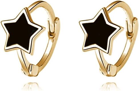 Reffeer Solid 925 Sterling Silver Black Star Huggie Earrings Hoops for Women Teens Small Star Hoop Earrings Cartilage Helix Earrings in Saudi Arabia