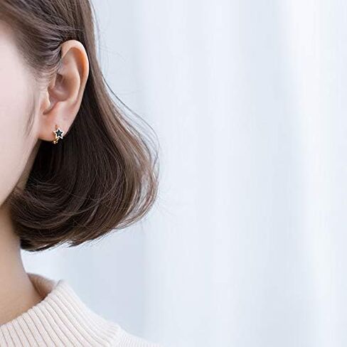 Reffeer Solid 925 Sterling Silver Black Star Huggie Earrings Hoops for Women Teens Small Star Hoop Earrings Cartilage Helix Earrings in Saudi Arabia