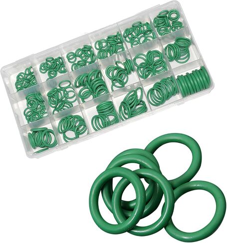 A/C Compressor O-Ring Seal, High Temperature Resistance Flexible Leak-Proof Gasket, Air-Conditioning System Washer Assortment Set with Storage Box, Universal for Most Cars (Green) in Saudi Arabia