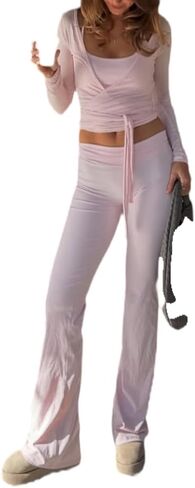 Women Ballet Wrap Tops Sets Athletic Pilates Tie Front Long Sleeve Shirt Sets Y2k Yoga Cross V Neck Fairy Blouse Sets in Saudi Arabia