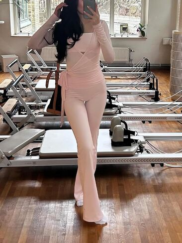 Women Ballet Wrap Tops Sets Athletic Pilates Tie Front Long Sleeve Shirt Sets Y2k Yoga Cross V Neck Fairy Blouse Sets in Saudi Arabia