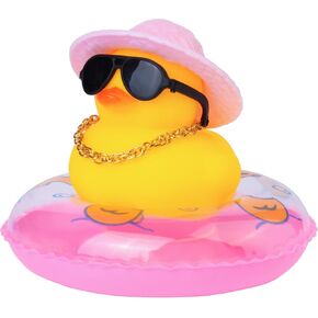 Duck Car Dashboard Decorations Rubber Duck Car Ornaments for Car Dashboard Decoration Accessories with Mini Swim Ring Sun Hat Necklace and Sunglasses