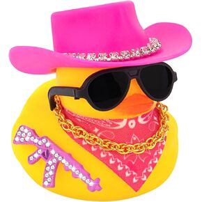 wonuu Rubber Duck Car Ornaments Duck Car Dashboard Decorations for Cool car Accessories with Diamond Cowboy Hat, Pink