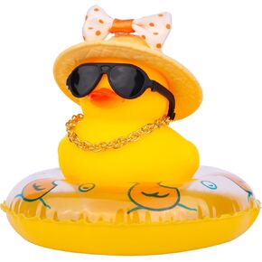 Yellow Duck Car Ornaments Rubber Duck Car Dashboard Decorations with Love Glasses Mini Swim Ring Sun Hat Necklace for Car Dashboard Decoration(G1)
