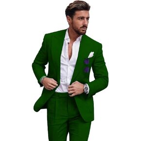Linen Suit for Men 2 Pieces Slim Fit Casual Suits Groomsmen Tuxedos Wedding Party Blazer Pants Set