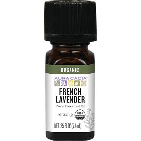 Aura Cacia Organic French Lavender Pure Essental Oil ، نباتي ، خالي من القسوة ، 0.25 أوقية السوائل (حزمة 1)