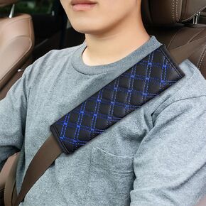 2PCS Car Seat Belt Cover Pads, Seatbelt Cushion, Leather Seatbelt Covers Protect Shoulder and Neck, Car Accessories Seat Belt Shoulder Strap Covers Harness Pad Universal for Cars (Black Blue)