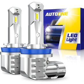 AUTOONE H8 H11 H16 LED Light Bulbs White, 6000K Super Bright, Fanless Mini Size, Plug and Play, Pack of 2