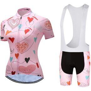 Women's Cycling Clothing Set Road Bike Shirts Short Sleeve Breathable Cycling Jersey with Gel Padded Bib Shorts