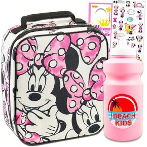حقيبة غداء Disney Minnie Mouse for Girls - صندوق غداء بالإضافة إلى ملصقات ، زجاجة ماء قابلة لإعادة الاستخدام ، وأكثر من | Minnie Mouse Lunchbox للأطفال والفتيات