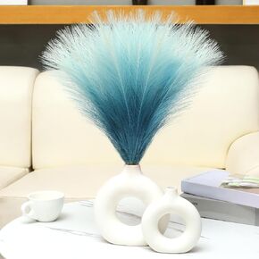 Faux Pampas Grass Decor 17.7 Inch 6pcs, Pompas Grass Flower Arrangement and Vase Filler Artificial Pampas Grass Short Decor for Boho Home Wedding Decoration (Gradient Light Brown)