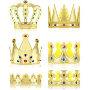 6 Pack Golden King Crowns for Boys - Plastic Prince Crowns for Kids, Ideal for Birthday Boy, King Cosplay, Party Favors & Pretend Play