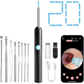 Ear Wax Removal Tool, Ear Cleaner with 6 LED Light and Camera, 1080p HD Endoscope, Ear Cleaning kit, 9 Ear Tools and 20 Ear Replacement Tips, for iOS & Android (A-Black)