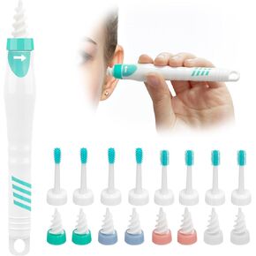 Q Grips Ear Wax Removal Tool 2025 Spiral Ear Wax Removal Kit Reusable and Washable Q-Grips Ear Wax Remover Soft Silicone Ear Cleaner for Adults with 16 Replacement Soft Tips