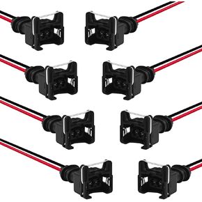 4PCS Fuel Injector Connector EV1 Connector Fuel Injector Wiring Harness, Injector Socket with Extended Plug Clip Cut Pigtail Wedge Wiring Harness 2-Wire FemaleReplace EV1 OBD1 Any RC