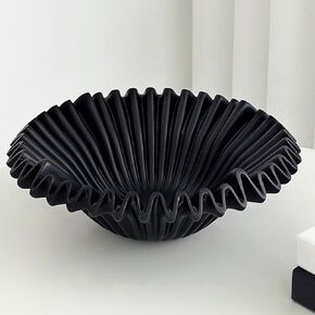 LALASTAR Large Decorative Bowl, Fruit Bowl for Kitchen Counter, Modern Home Decor, Key Bowl for Entry Table, Coffee Table Decor, Minimalist Ruffle Centerpiece Decor, 10", Black