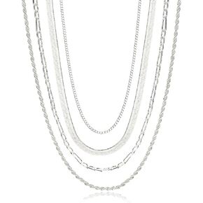 قلادة متعرجة Uilz للنساء 4 مساءً قلادة فضية مجموعة صلبة 925 Sterling Silver Netclace Snake Snake Necklace Figaro Necklace for teen Girl Gifts