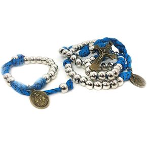 Sacred Heart Blue Paracord Rosary Bracelet Set - Catholic Rosary Bracelet - Catholic Gifts for Men