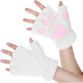 Sibba 2 Pcs Cat Paws Gloves Fingerless Bear Furry Paw Cute Hand Paw Gear Cosplay Costume Accessories Mittens Cute Paw Gear Cosplay Costume Accessories Women Glove Novelty Clothing