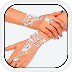 GORTIN Rhinestone Gloves for Women Silver Fingerless Glove Crystal Prom Hand Chain Wedding Gloves for Bride