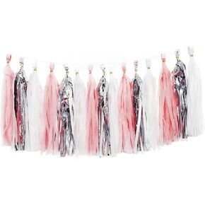 Pink White and Silver 15 Pieces Paper Tassel Garland Banner Tissue Tassel DIY Hanging Paper Decoration