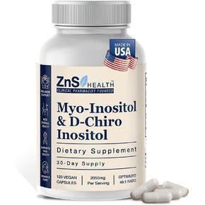 ZnS Myo-inositol & D-Chiro inositol ملحق | التوازن الهرموني ودعم دورة الحيض | 40: 1 نسبة مثالية | صحة المبيض والخصوبة | 2050mg | 30 يوم كبسولات نباتية