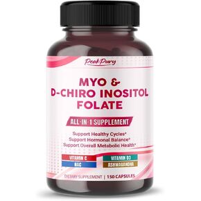 Ultra Myo & D-Chiro inositol مع حمض الفوليك ، فيتامين C & D3- ملحق All-in-1 للدورات الصحية والتوازن الهرموني ودعم التمثيل الغذائي- المصنوع في الولايات المتحدة الأمريكية- 150 كبسولة