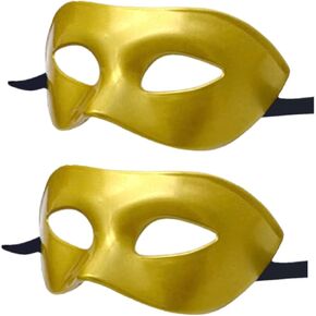 Men Women Masquerade Mask, High Elastic Bendable Plastic Half Face Eye Mask, Solid Color, Suitable for All Prom (Gold 2 Pack)