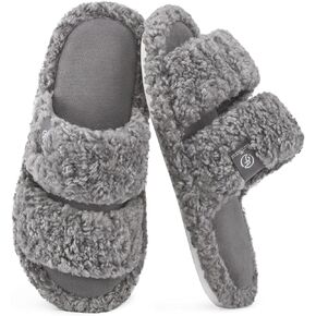 EverFoams Women's Fuzzy Open Toe Slippers Comfy Soft Memory Foam Indoor House Shoes