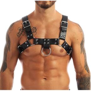 Harness Belt Costume for Men, Men's Leather Body Chest Sexy Body Harness Belt Restraints Adjustable Buckle Clothes Outfits, Sexy Halloween Costume for Nightclub Cosplay Clubwear