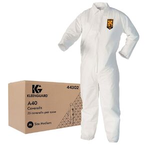 Kleenguard ™ A40 Coveralls Liquid & Mission Protection Coveralls (44304) ، خطوط السوستة ، أبيض ، XL (Qty 25)