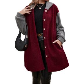 Women Long Cardigan Coat Faux Fur Classic Stylish with Hood & Pockets, Soft Warm Winter Outerwear, Machine Washable