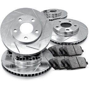 R1 Concepts Front and Rear Brakes and Rotors| Slotted Brake Rotors| Front and Rear Ceramic Brake Pads and Rotors Kit| Fits 2016-2018 Audi Q3