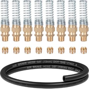 تركيب خرطوم الفرامل الهوائي ، نقطية النحاس 3/8 "خرطوم x 1/2" موصل خرطوم فرامل الهواء الذكور مع خرطوم فرامل الهواء 5ft 3/8 "، مجموعة خرطوم فرامل الهواء - 8 حزمة خرطوم الفرامل أنابيب التركيب والأكمام