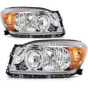 مجموعة المصباح الأمامي ECCPP لـ Toyota RAV4 2006-2008 Base Chrome Housing Amber Reflector Clear Lens Side & Passenger Side