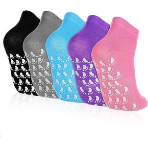 5 Pairs Non Slip Socks with Grip Yoga Pilates Anti Skid Socks for Women, Barefoot, Yoga, Hospital, Pilates, Barre