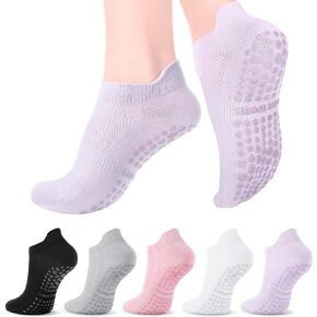 Jspupifip 5 Pairs Pilates Socks for Women, Non Slip Yoga Socks with Grips for Yoga Pilates Ballet Barre Athletic, Size 5.5-8.5