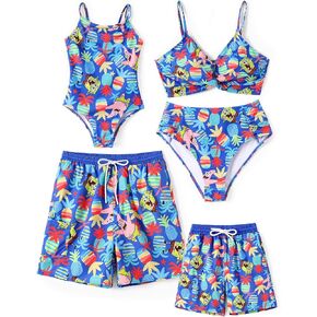 SpongeBob SquarePants Family Matching Swimwear Set, UPF 50+ Quick-Dry Beachwear for Girls，Boys,Women & Men, Multicolor