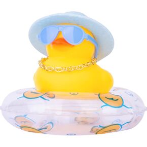 Yellow Duck Car Ornaments Rubber Duck Car Dashboard Decorations with Love Glasses Mini Swim Ring Sun Hat Necklace for Car Dashboard Decoration