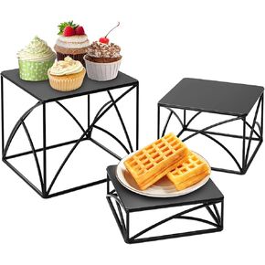 6 Inch Square Matte Black Metal Wire Nesting Cupcake Dessert Risers, Tabletop Pizza Food Serving Stands for Home Retail Event, 3 Piece Set