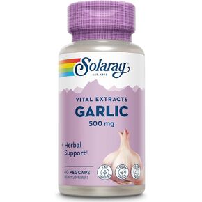 SOLARAY Garlic Supplement 500mg, Vegan, Odorless Garlic Extract, Traditionally Used for Heart Health and Immune Support, Vegan, Odor Free, Lab Verified, 60 Day Guarantee, 60 Serv, 60 Enteric VegCaps