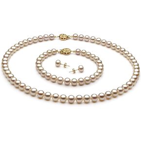 White 6-7mm AAA Quality Freshwater Gold filled Cultured Pearl Set For Women